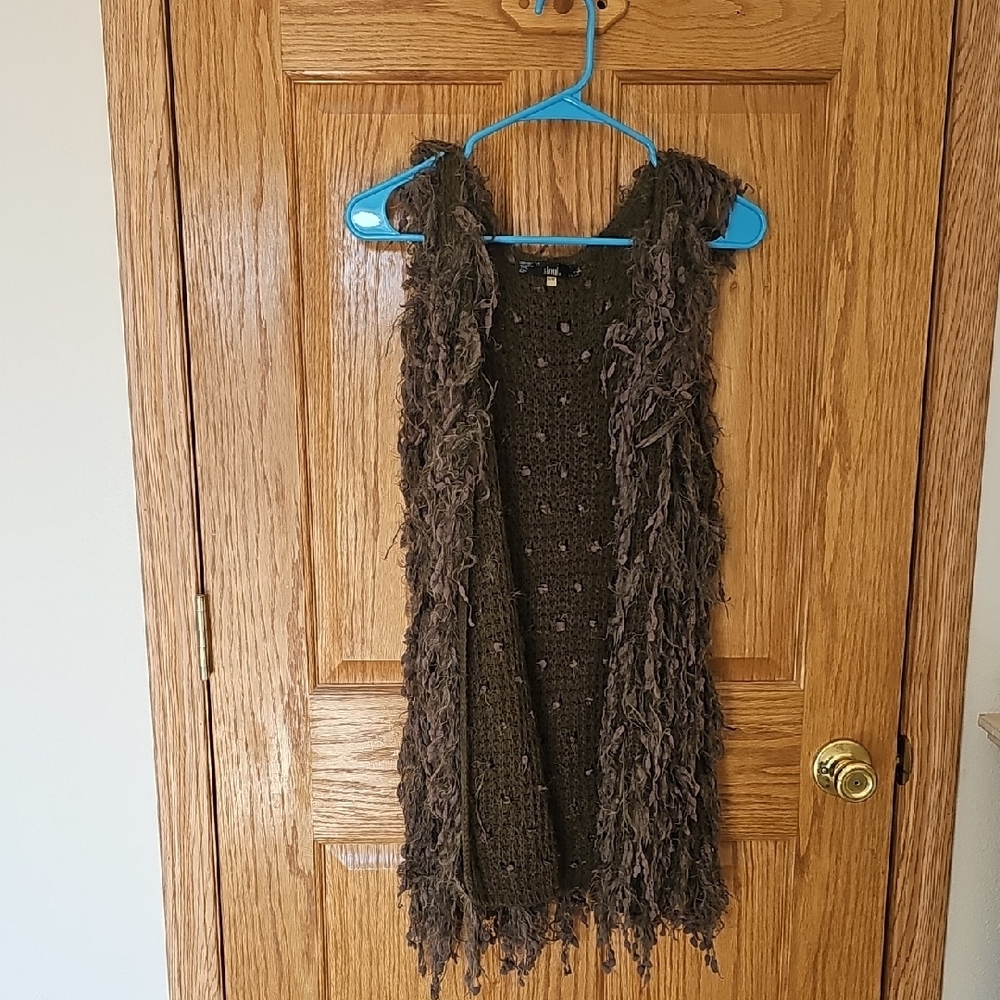 Sloni Olive Knit Vest with Fringe